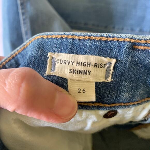 Madewell Jeans Womens 26 Curvy High Rise Drop Hem Medium Wash Distressed Blue - Picture 5 of 11